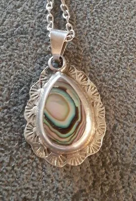 Vintage Sterling Silver Mexico Abalone Shell 1.5 Inch Pendant 925 • $55