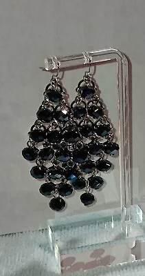 Chandelier Earrings Black/navy Blue Faceted Glass -MB#7 & 8 Discount Available! • $5