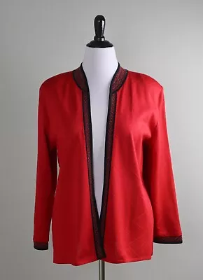 MING WANG $295 Sparkle Trim Structured Open Front Zig Zag Jacket Top Size XL • $79.99