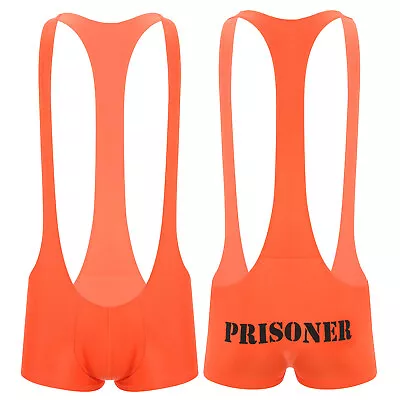 Mens One-Piece Prisoner Costume Jumpsuit Jockstrap Wrestling Singlet Bodysuit • $9.88