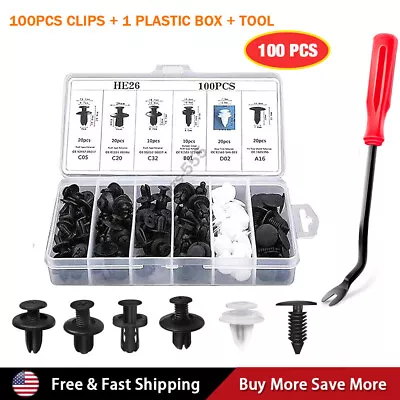 100 PCS Box Set Bumper Fender Liner Push Type Retainer Clips +Tool For Ford Cars • $10