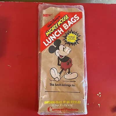 Vintage Disney Mickey Mouse Brown Paper Lunch Bags Carrousel 25 Bags • $15.99