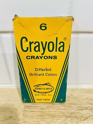 Vintage Box Of 6 Crayola Binney & Smith 10¢ Box & Original Crayons W/ Sharp Tips • $10