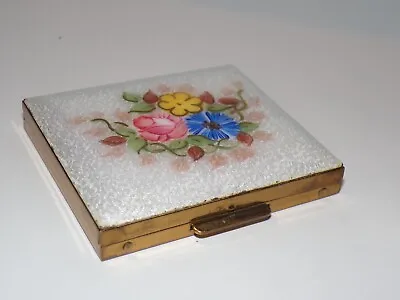 Vintage Enamel Powder Compact Flower Floral Guilloche (C84) • $17.99