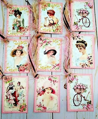 9 Vintage Style Ladies~Handmade~Gift Tags~Scrapbooks~Junk Journals~Crafts • $4.79