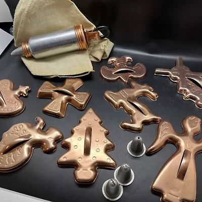 Eight Copper Tone Cookie Cutters Aluminum Various Shapes & Mirro Decorating Set • $10.50