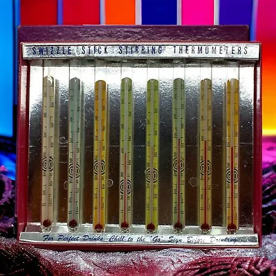 Vintage Original Complete SET 8 Swizzle Stick Drink Thermometer Stirrers Novelty • $39.96