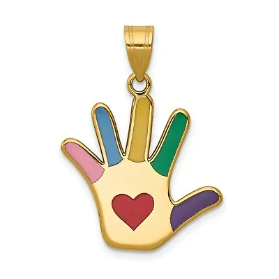 14k Yellow Gold Multi Color Autism Hand Print Charm Pendant With Heart • £341.97