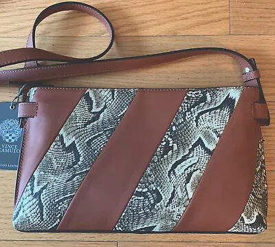 NWT Vince Camuto Casia Clutch Leather Bag Snake Skin Design Stripes Crossbody • $35.95