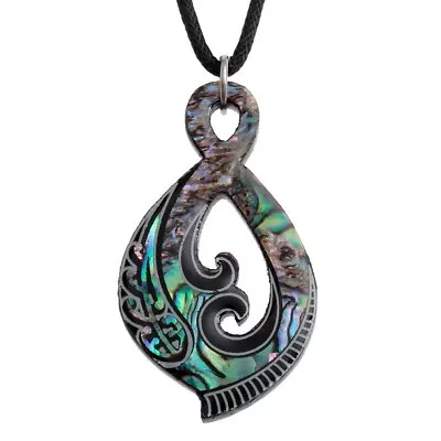 Maori Pikorua Necklace Paua Abalone Shell Pendant Corded Jewellery Gift Boxed • £10.95