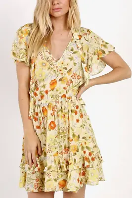 SPELL Sayulita Mystical Floral Ruffle Bohemian Play Dress Sunflower-S • $79