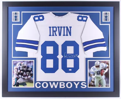 Michael Irvin Signed Dallas Cowboys 35x43 Custom Framed White Jersey (JSA COA) • $599.95