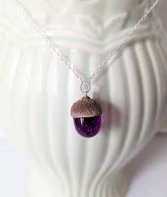 Handmade Glittery Real Acorn Cap Autumn Resin Necklace Woodland Gift For Her  • £14.95