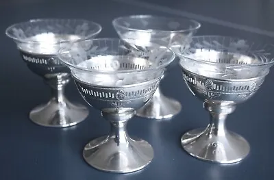 Antique Set WEBSTER Co. Sterling Silver 925 Sherbet Cups Etched Glass Inserts • $250