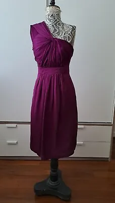 $49 • Buy Veronika Maine One Shoulder Silk Cocktail Dress Size 8