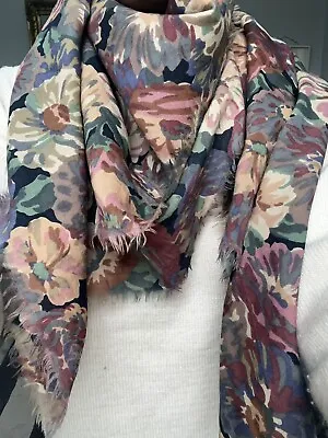 Lovely Liberty Varuna Wool Shawl Scarf 53” X 50” Floral Vintage With Some Holes • £65