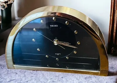 SEIKO Quartz Half Moon Gold Tone Desk Mantel Clock Hollywood Glam Made In Japan • $24.50