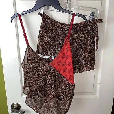 Vintage Victoria's Secret Animal Print Camisole/shorts Set Brown/red Sexy Large • $34.98