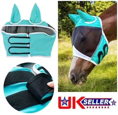 Half Or Full Face Padded Mesh Fly Mask Hood With Ears Horse S M L Size UK • £7.59