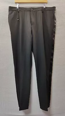 ZARA Slim Fit Size 38 Inch Waist Black Formal Trousers Tuxedo Strip • £9.99