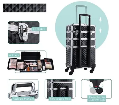 $119.89 • Buy 3 In 1 Rolling Makeup Train Case Professional Cosmetic Trolley Large Storage NEW