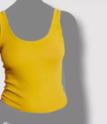 $65 Vince Women's Yellow Sleeveless Fitted Scoop-Neck Rib-Knit Tank Top Size S • $18.38