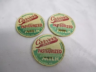 3 Carver's Dairy Boyertown PA Cardboard Inset Milk Bottle Caps • $5