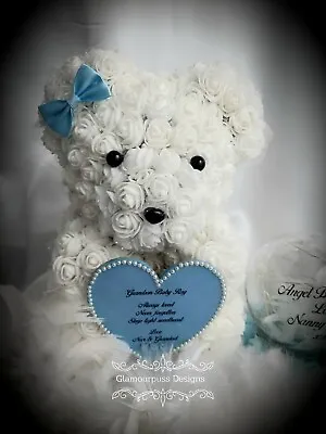 Personalised Memorial Baby Boy Funeral Grave Flowers Angel Rose Bear Own Message • £41.99