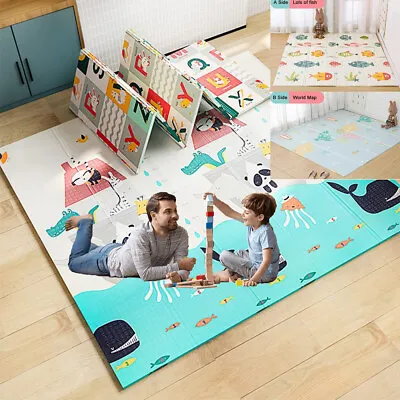 2 Side Baby Play Mat Kids Crawling Soft Blanket Folding Waterproof Floor Carpet • £23.50