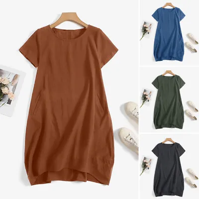 $25.80 • Buy ZANZEA Womens Summer Plain Casual Short Sleeve Oversized Abaya Kaftan Mini Dress