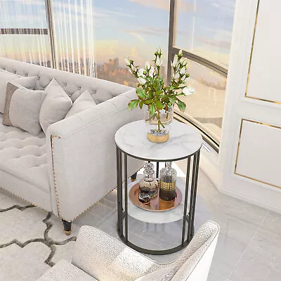 Tall Marble Round End Table Modern Accent Open Spaces Sofa Table For Living Room • $78.92