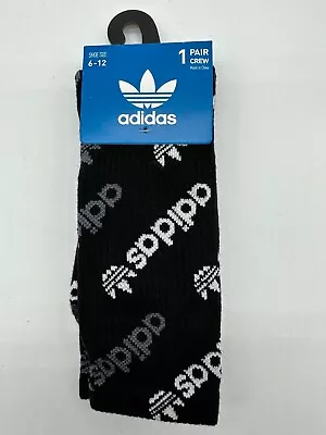 New One Pair Adidas Mens Crew Socks Moisture Wicking Size 6-12 Black / White • $5.99