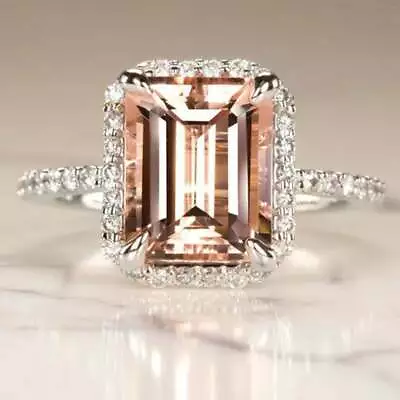 5Ct Simulated Morganite Diamond Engagement Ring 925 Silver Gold Plated • $88.40