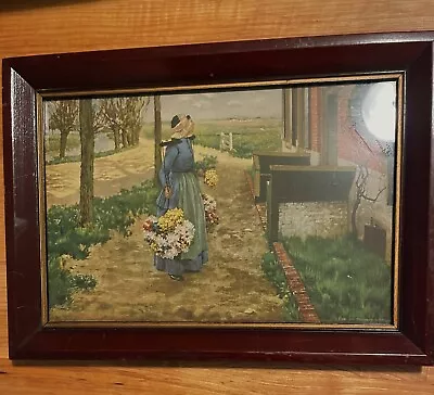 Antique Lithograph Framed  “ Flower Girl” By Morris & Bendien • $30