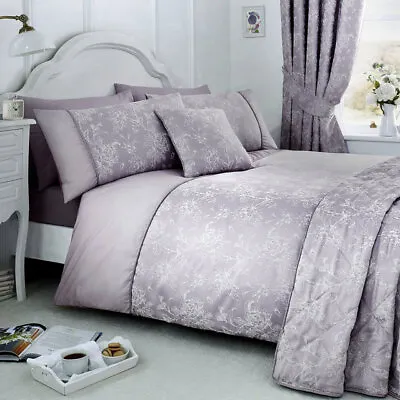 Lavender Jasmine Floral Weave Elegant Bedding Curtains Matching Range • £7.99