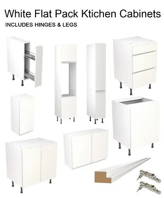 Flat Pack White Kitchen Cabinets  Complete All In 1 Box Drawers Hinges Legs • £249