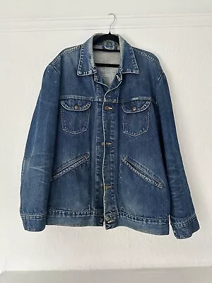 Wrangler Mens Denim Jacket Distressed Style Very 90s Eu40 Size Medium • £23.99