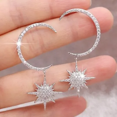 Stylish Crystal Moon And Stars Studs Earrings For Women Girls Party Jewelry Gift • $2.04