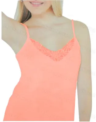 £4.45 • Buy Ladies Plain Cotton Vest Top Lace Trim Neck Design Cami Tank Strappy Camisole