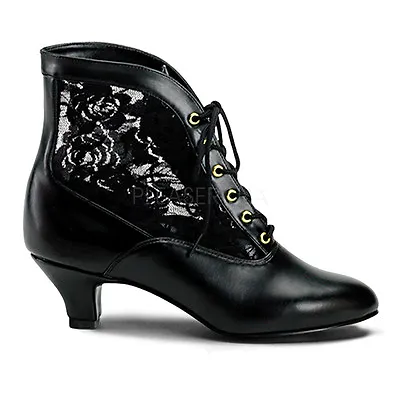 2  Black Lace Up Victorian Steampunk Low Granny Ankle Boots Booties Shoes • $61.95