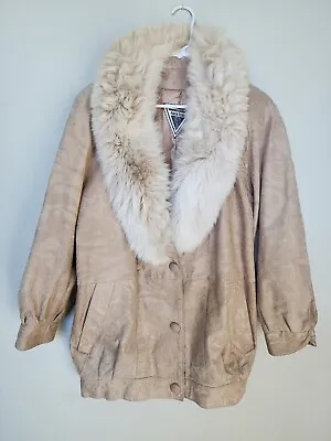 Vintage 1990's J. Percy For Marvin Richards Beige Suede Leather Jacket W/fur XL? • $69.95