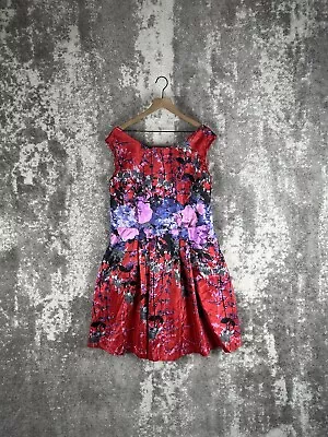 Gabby + Skye Dress 14 W Womens Red Floral Mini Flare Sleeveless • $21.99