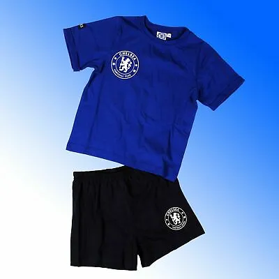 CHELSEA  BOYS FOOTBALL SHORT PYJAMAS V-NECK Or CREW NECK CFC 3 To 12y • £9.99