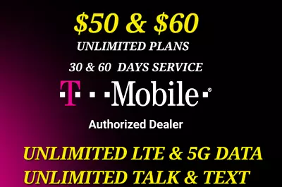 Preloaded T-Mobile SIM Card With 1&2&3 Month $40/$50/$60 Prepaid Plan 5G/4G LTE • $150