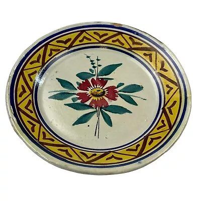 Antique Italian Maiolica Majolica Puglia Pottery Plate 9” Floral Terracotta • $54.95