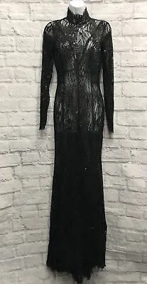 Runway Designer Dress J Mendel Handmade Gown 2 Black Sequins Train A2 • $1349.98
