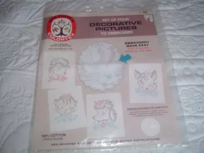 Vtg 50s Colortex Baby Quilt 4 Blocks Stamped Embroidery Kitty Lamb+ NIP #LK4 • $19.99