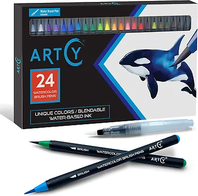 ARTCY Watercolour Brush Pens - Set Of 24 Vibrant Water Colours PREMIUM QUALITY!! • £11.57