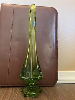 Vintage Viking Glass Swung Vase Petal Footed Avocado Green 12  Mid Century Good • $65