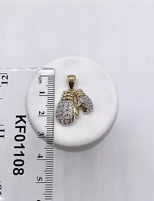 9ct Yellow Gold Double Boxing Glove Cz Pendant - 2 Gloves - 3.0 Grams UKHallmark • £149